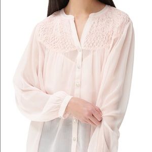 Lucky Brand Smocked Yoke Peasant Blouse